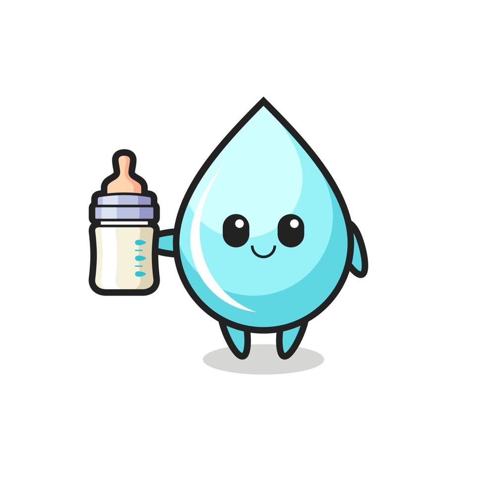 baby water drop cartoon character with milk bottle vector