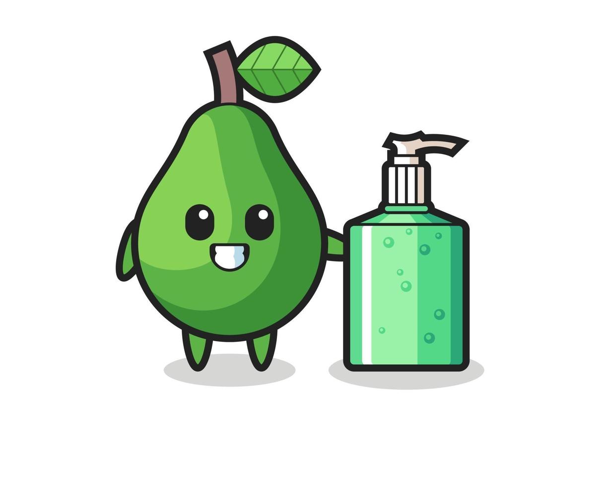 cute avocado cartoon with hand sanitizer vector