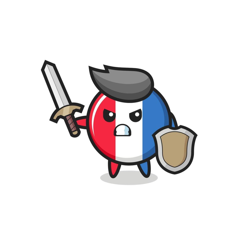 cute france flag badge soldier fighting with sword and shield vector