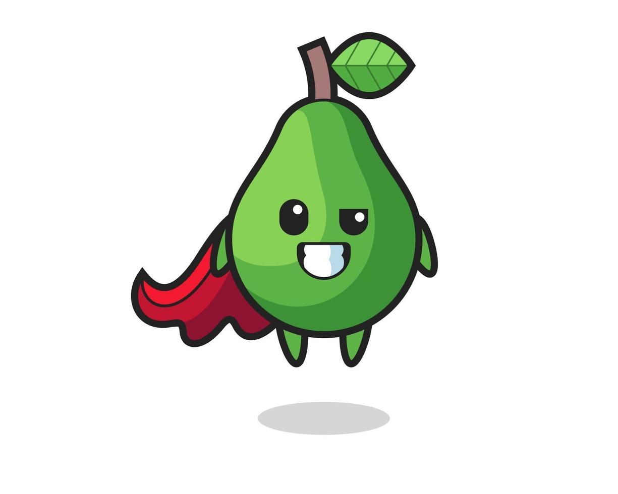 el lindo personaje de aguacate como un superhéroe volador vector