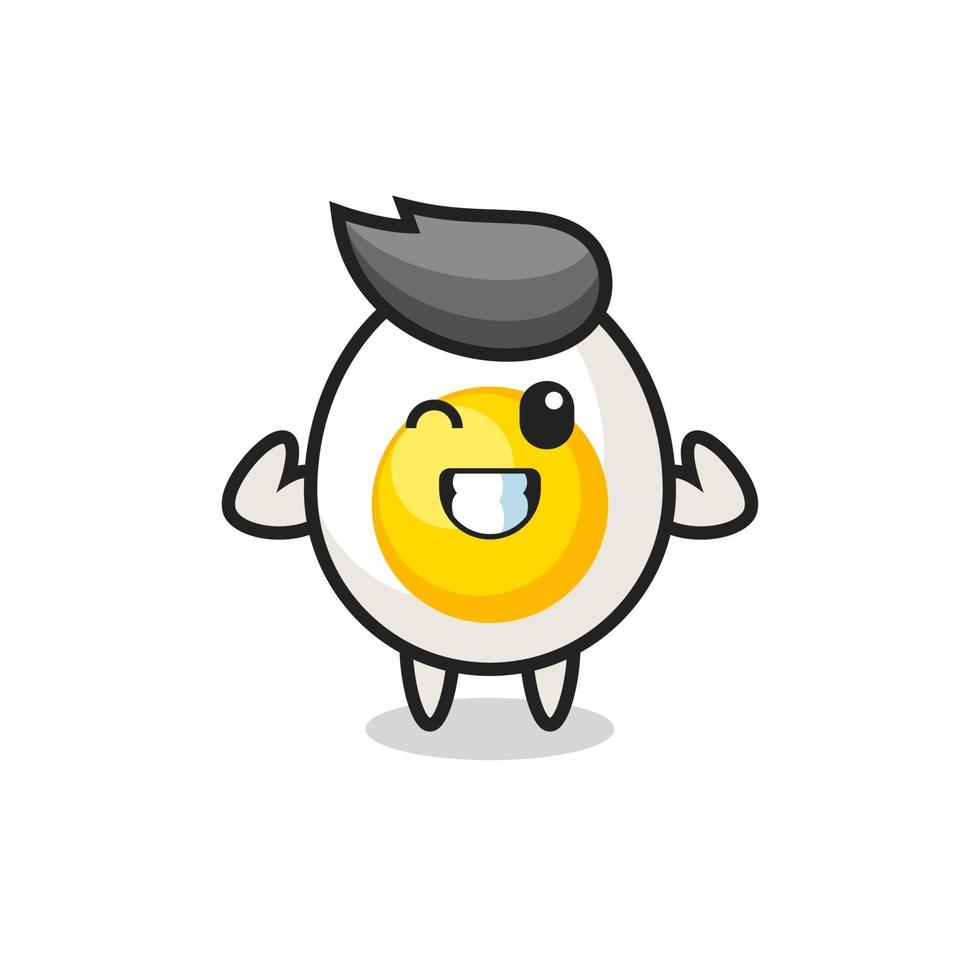 the muscular boiled egg character is holding a protein supplement vector
