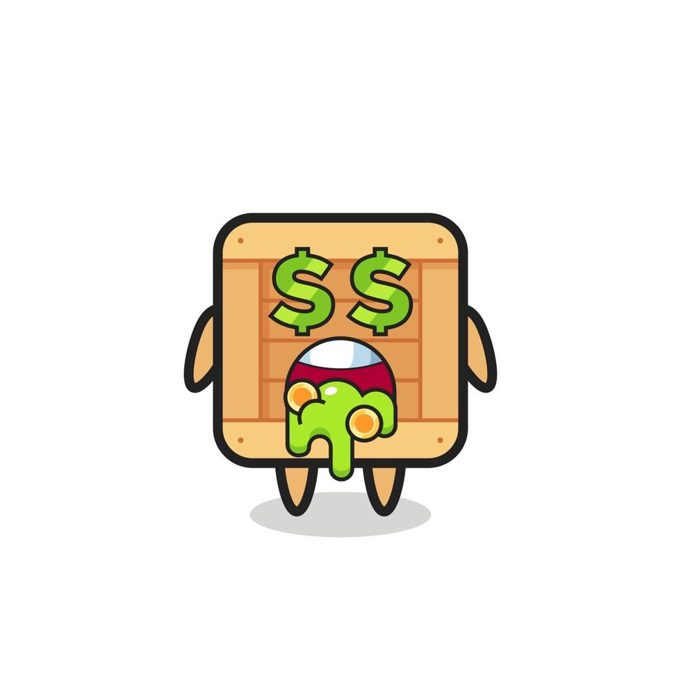 wooden box character with an expression of crazy about money vector