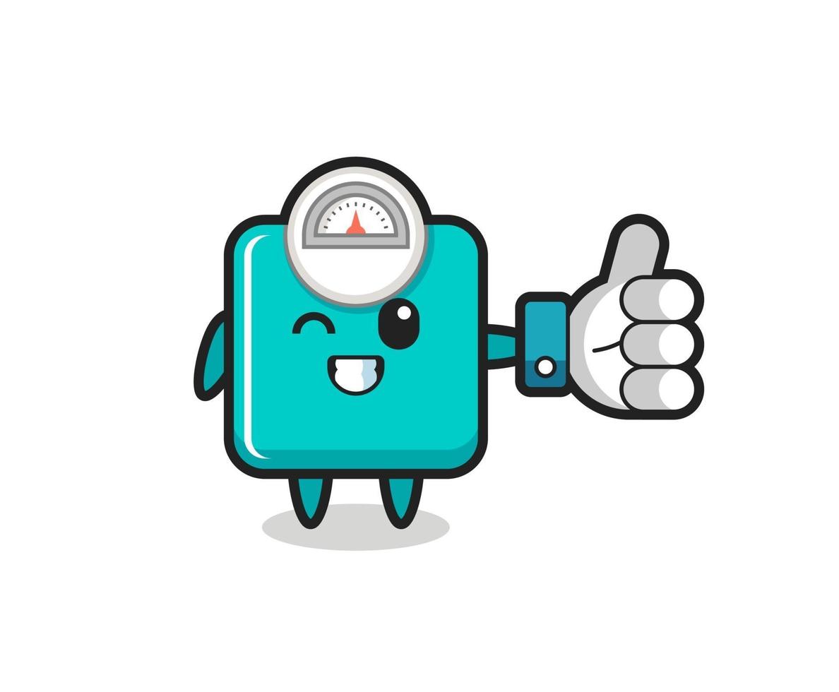 cute weight scale with social media thumbs up symbol vector