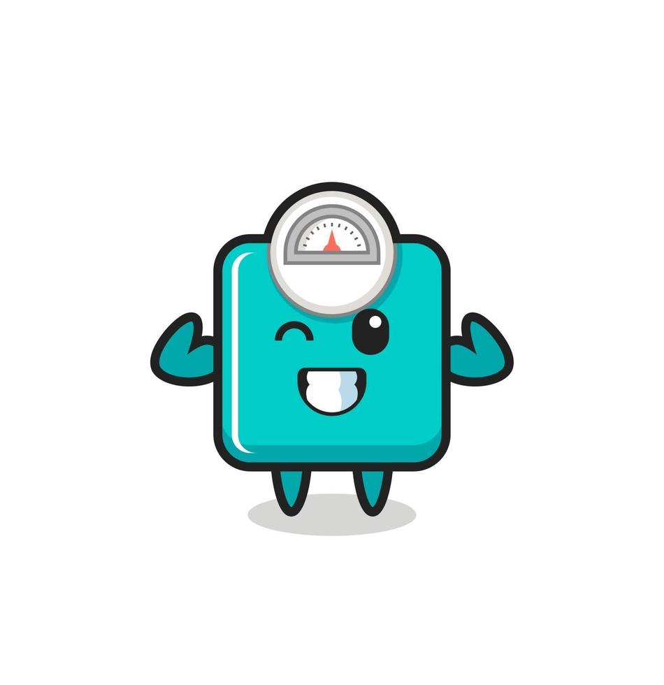 the muscular weight scale character is posing showing his muscles vector