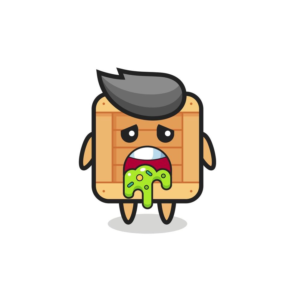 el lindo personaje de caja de madera con vómito vector