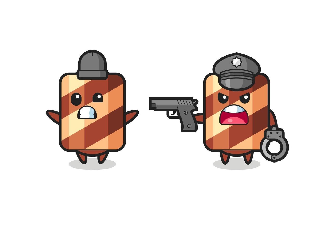 illustration of wafer roll robber with hands up pose caught by police vector