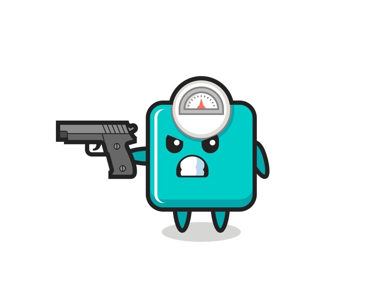 the cute weight scale character shoot with a gun vector