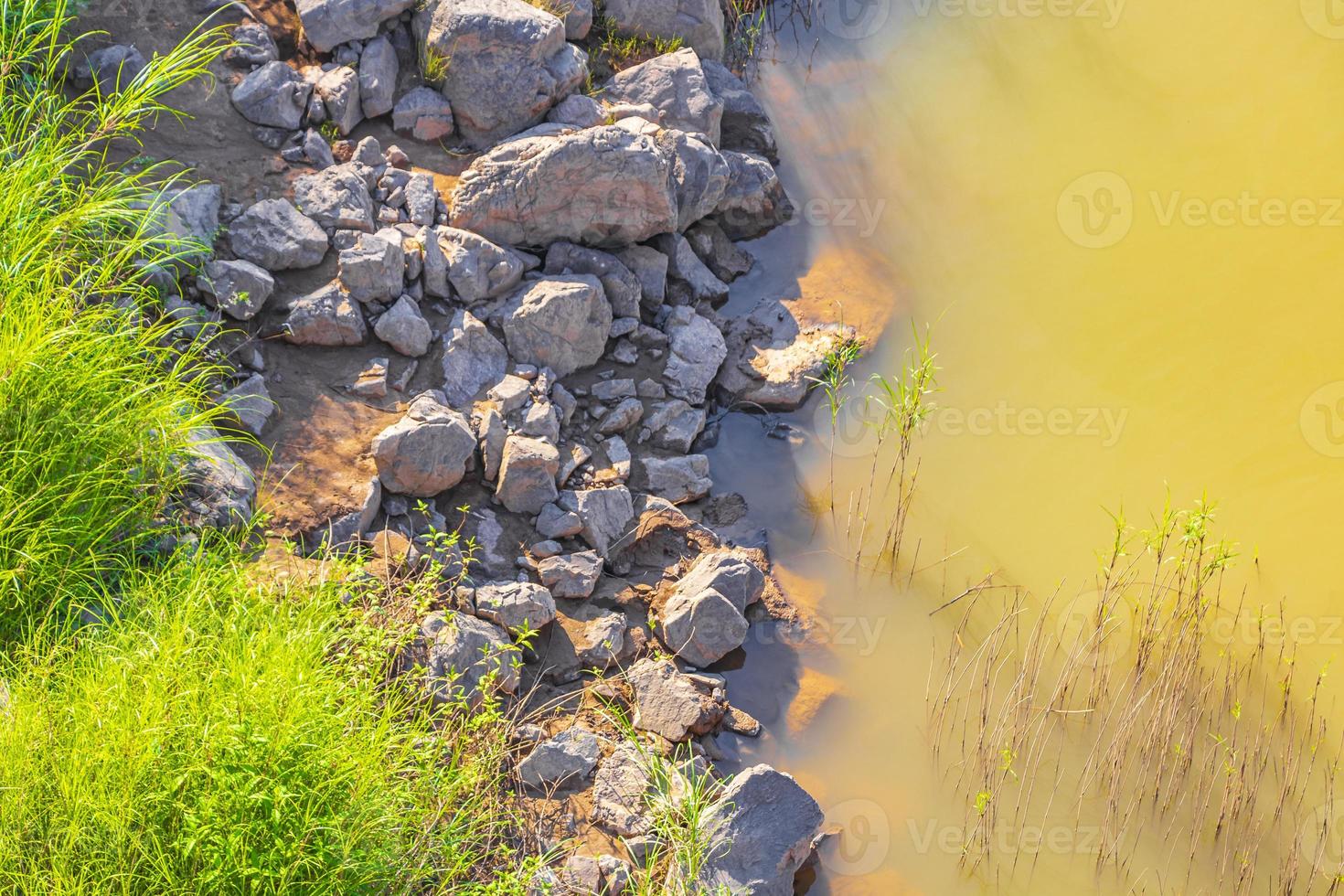 Mekong River Luang Prabang Laos from above with meshed soil. photo