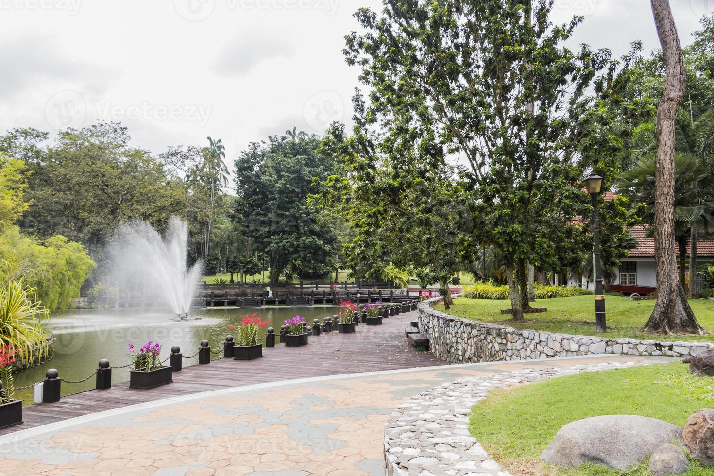 hermosa fuente en el parque en el jardín botánico de perdana. foto