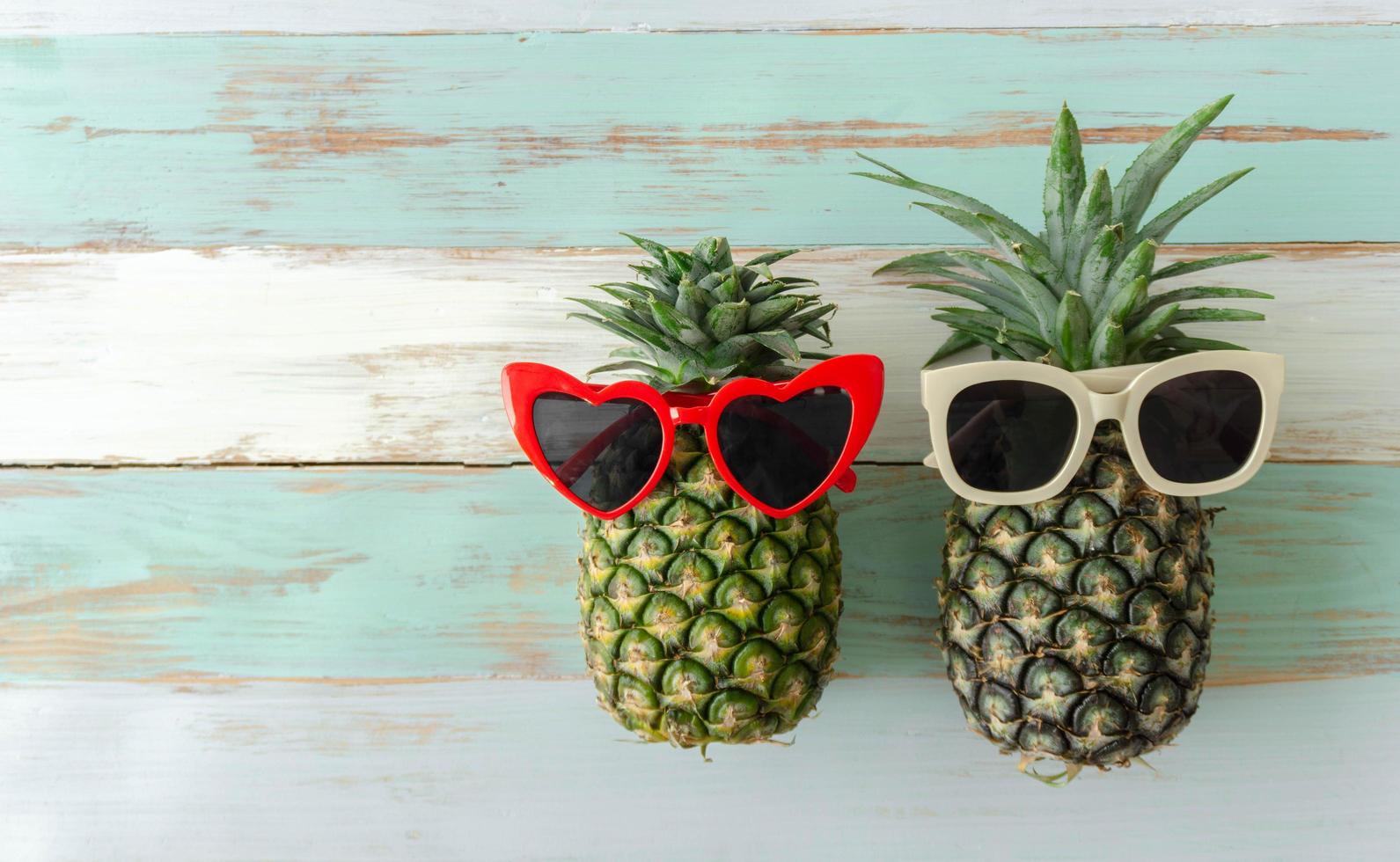 Flat lay Couple pineapple with copy space photo