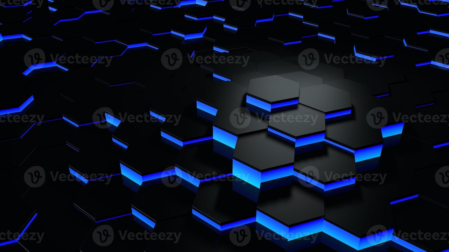 3D Futuristic rendering blue and black abstract honeycomb hexagon photo