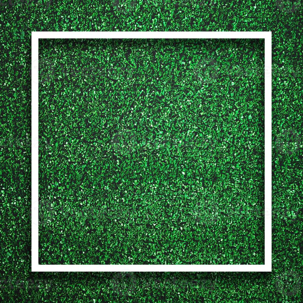 Rectangle square white frame edge on green grass with shadow photo