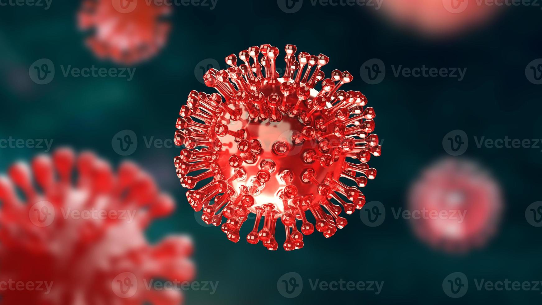 Super closeup Coronavirus COVID-19 in human lung body green background photo