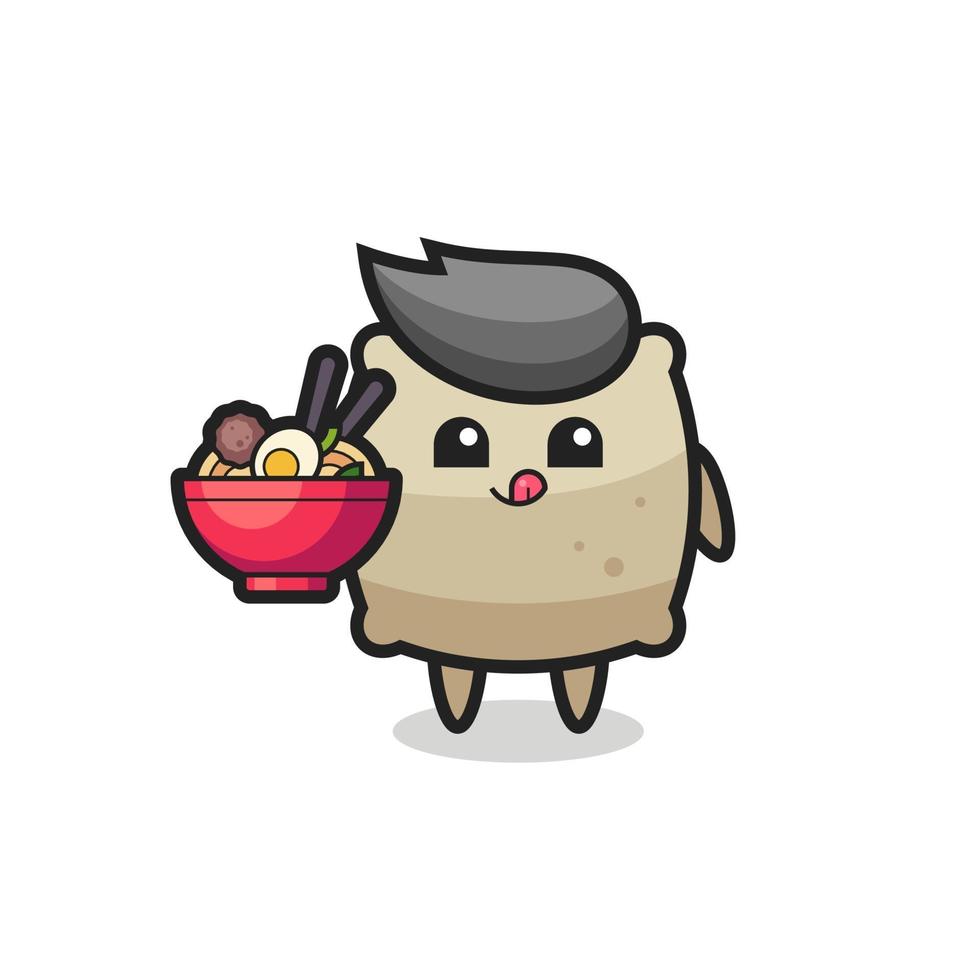 cute sack character eating noodles vector