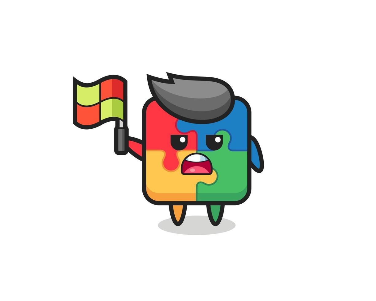 puzzle character as line judge putting the flag up vector