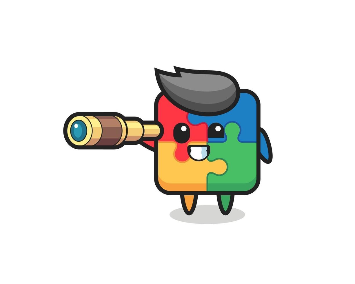 cute puzzle character is holding an old telescope vector