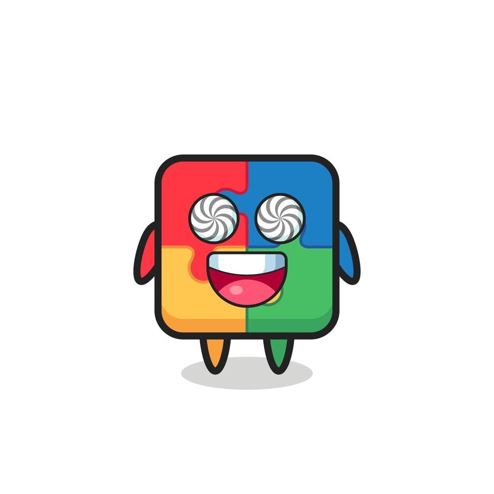 cute puzzle character with hypnotized eyes vector
