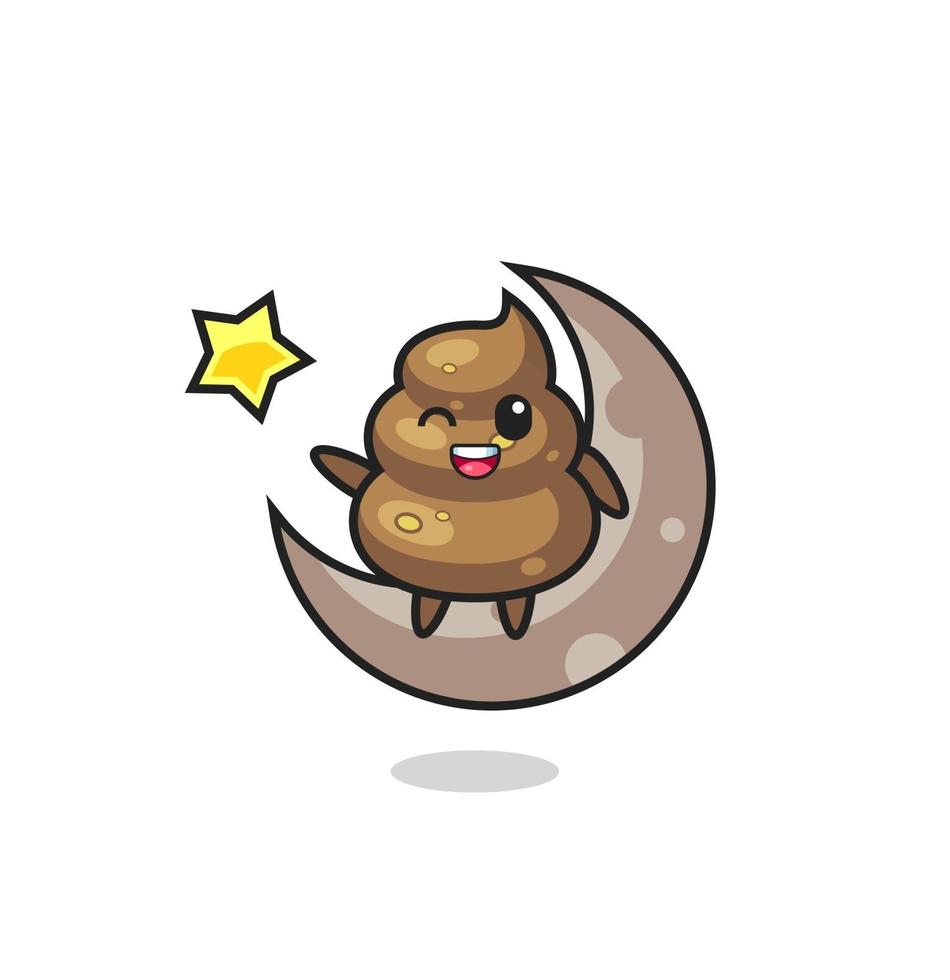 illustration of poop cartoon sitting on the half moon vector