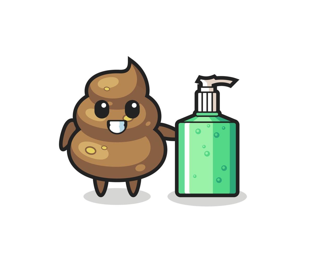 cute poop cartoon with hand sanitizer vector