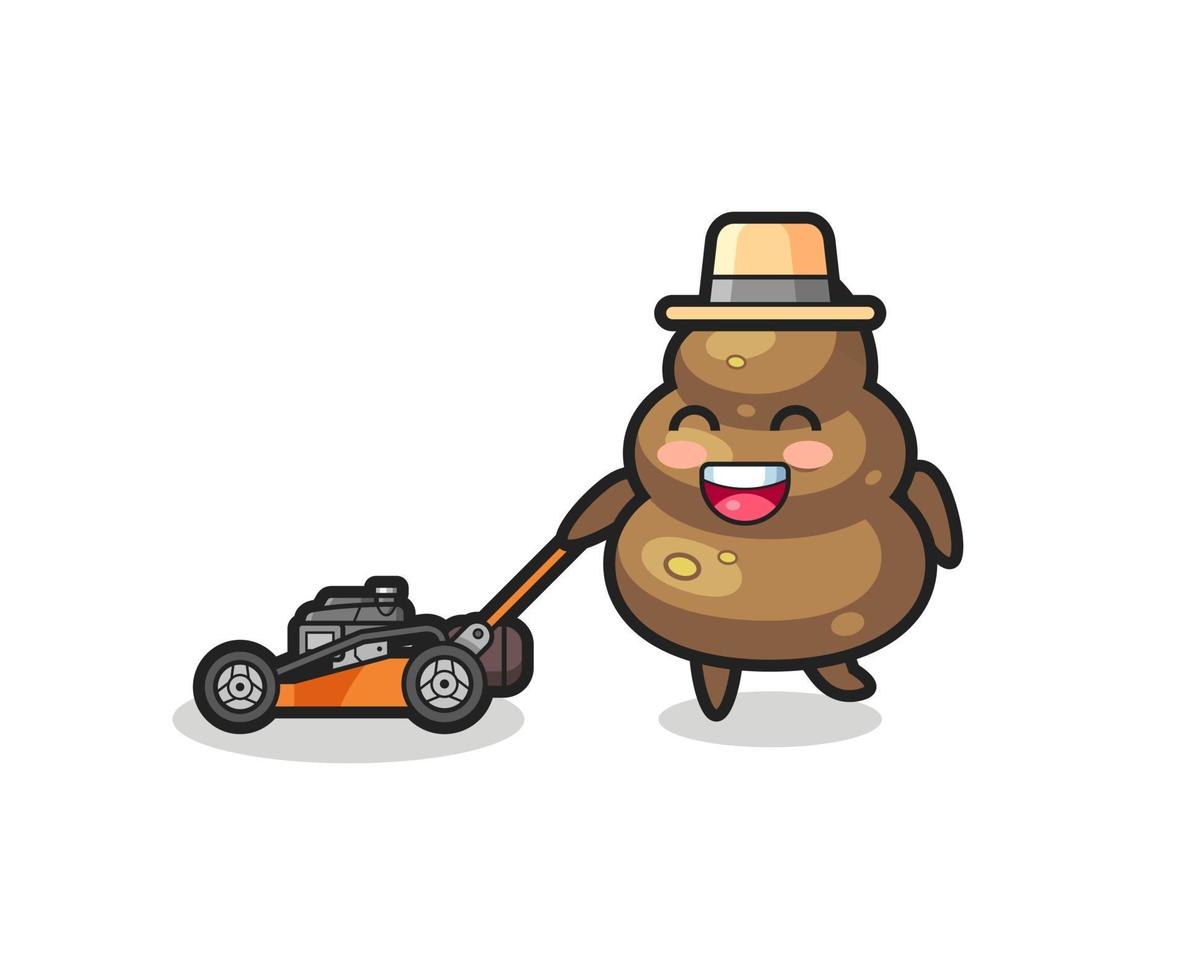 illustration of the poop character using lawn mower vector