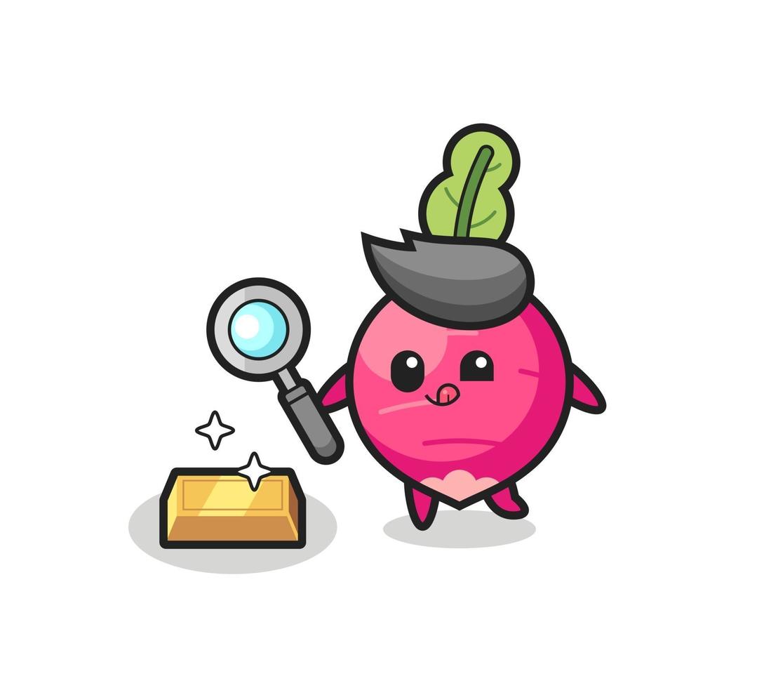 radish character is checking the authenticity of the gold bullion vector