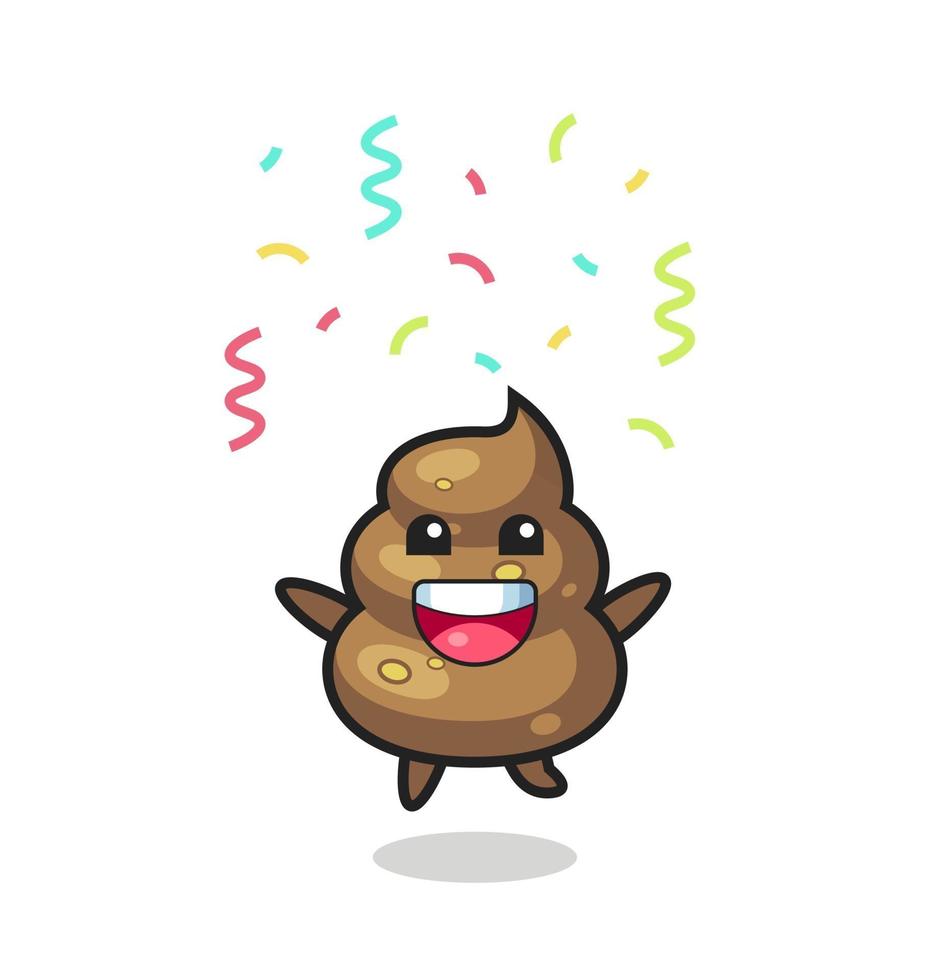 happy poop mascot jumping for congratulation with colour confetti vector
