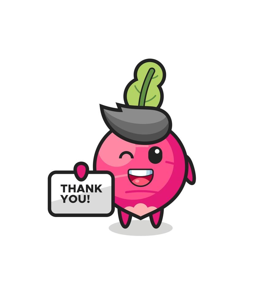 the mascot of the radish holding a banner that says thank you vector