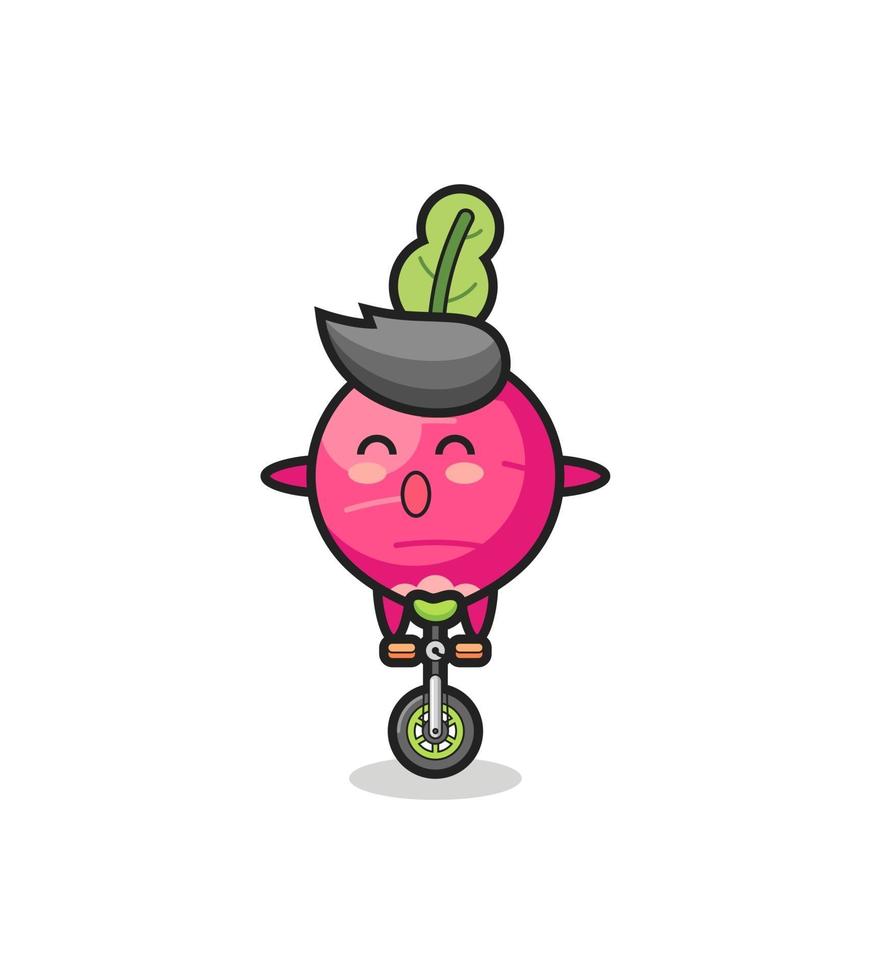 The cute radish character is riding a circus bike vector