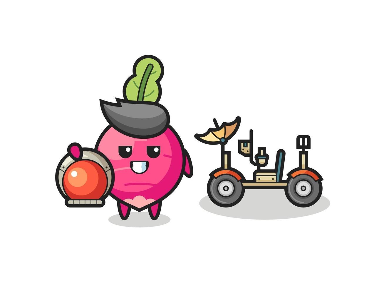 the cute radish as astronaut with a lunar rover vector