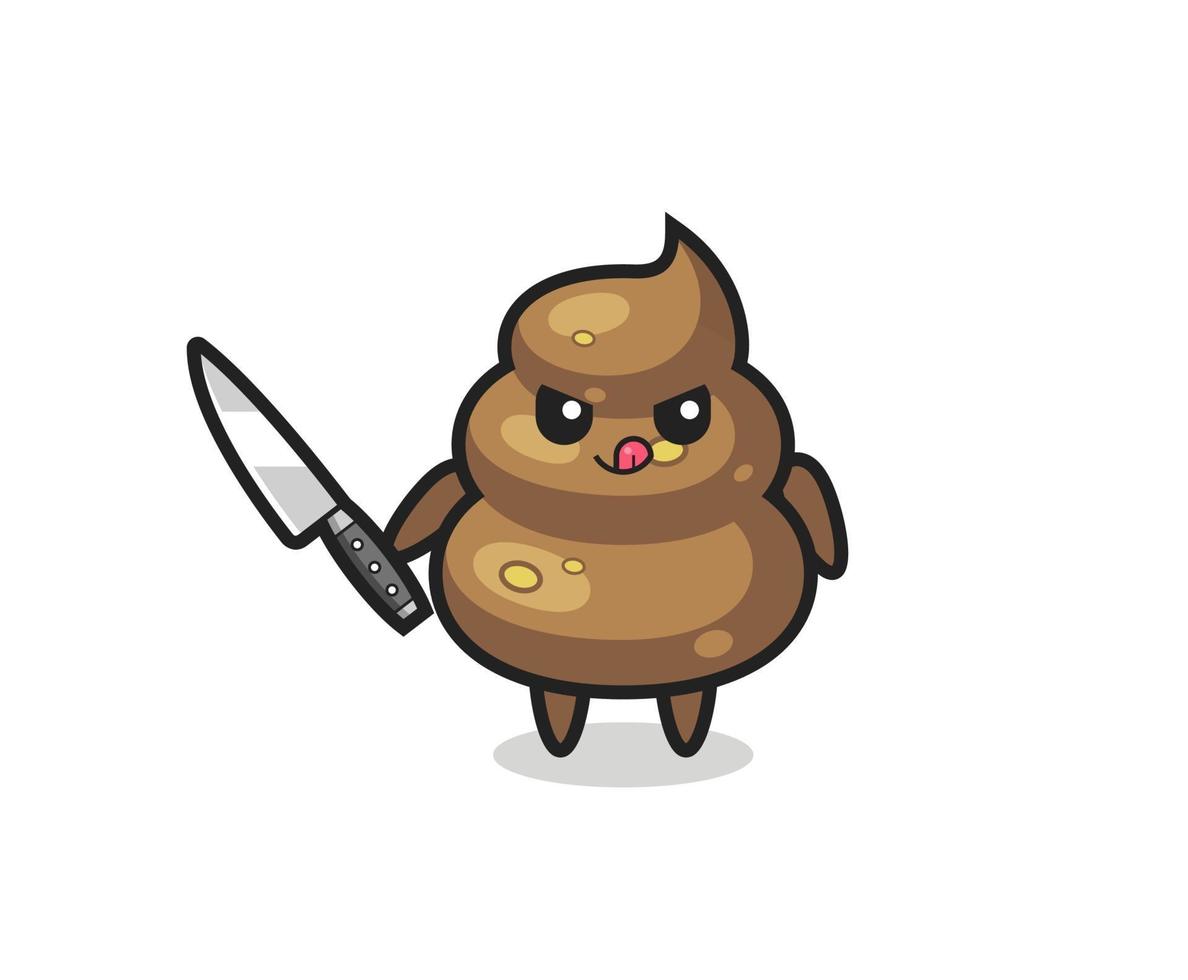 cute poop mascot as a psychopath holding a knife vector