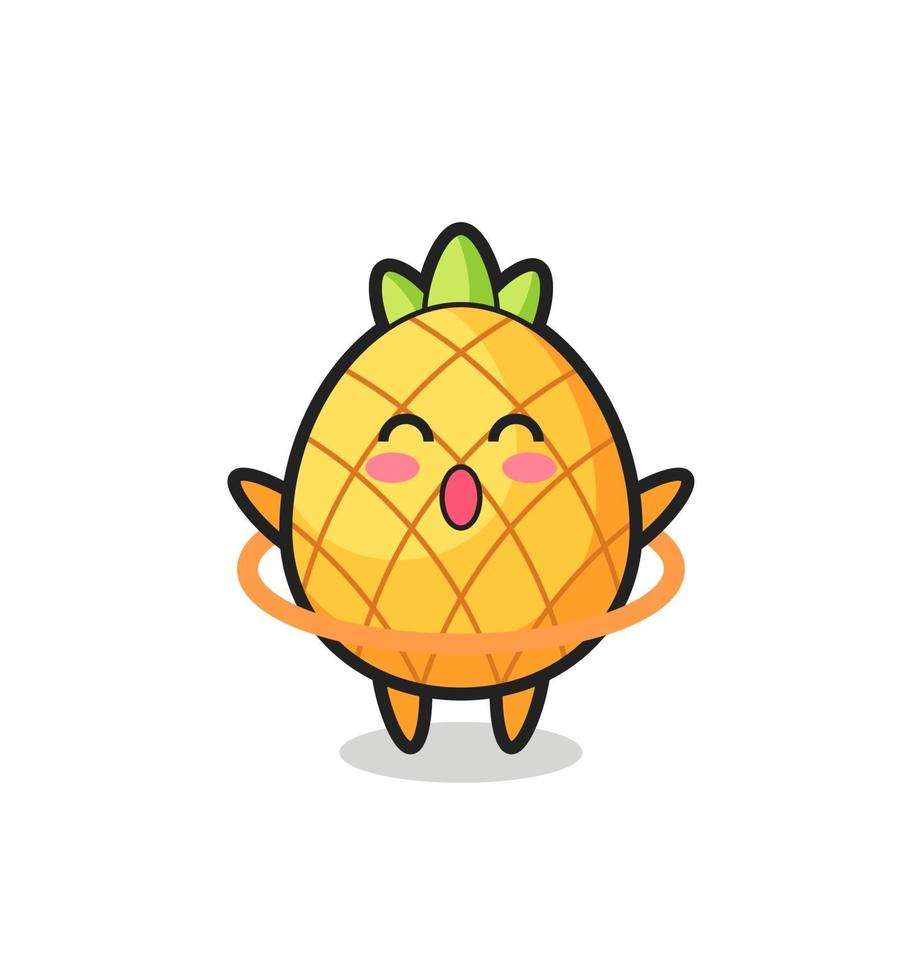 cute pineapple cartoon is playing hula hoop vector