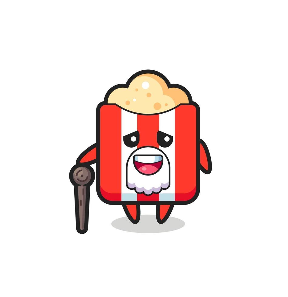 cute popcorn grandpa is holding a stick vector