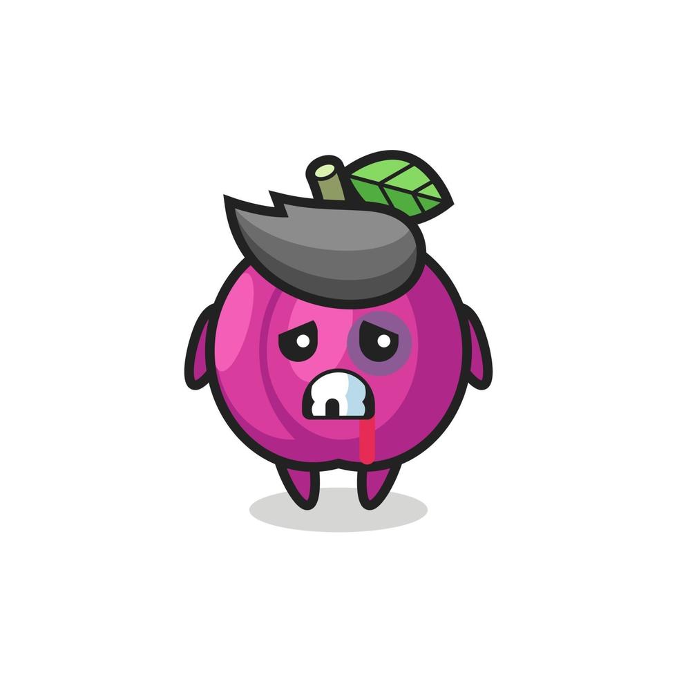 injured plum fruit character with a bruised face vector