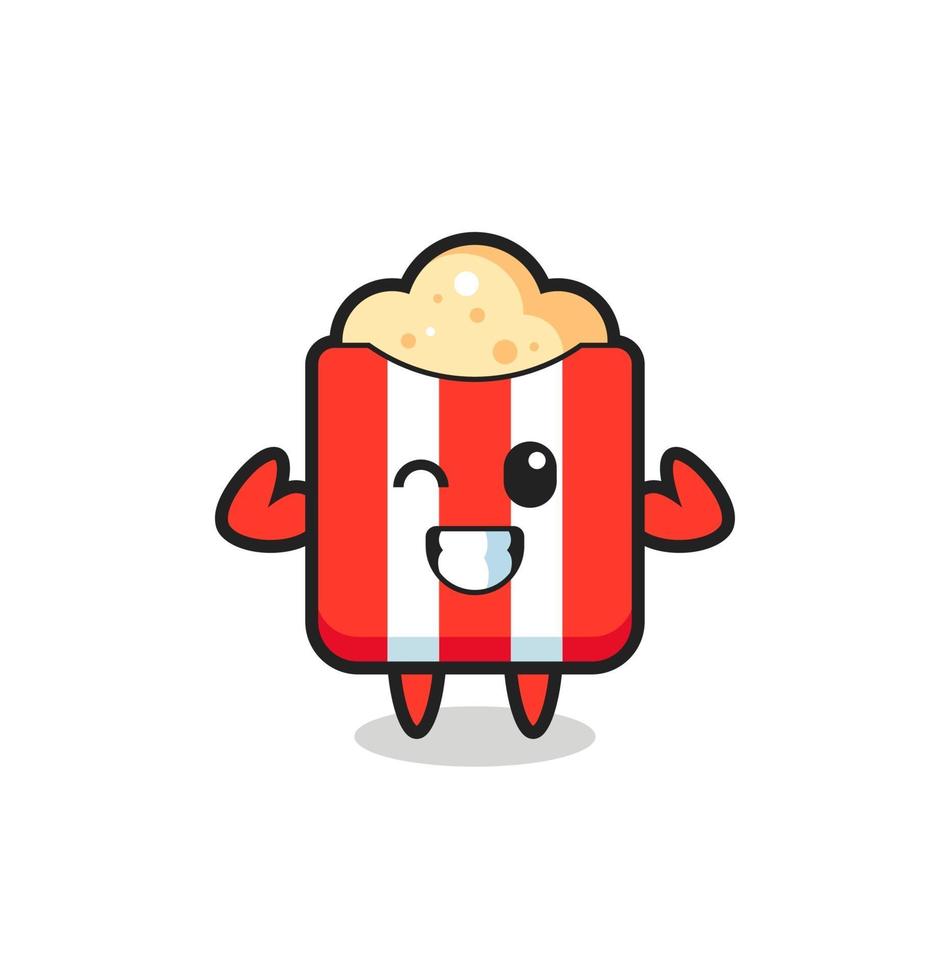 the muscular popcorn character is posing showing his muscles vector