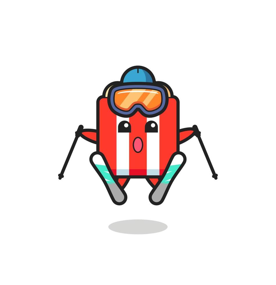 popcorn mascot character as a ski player vector