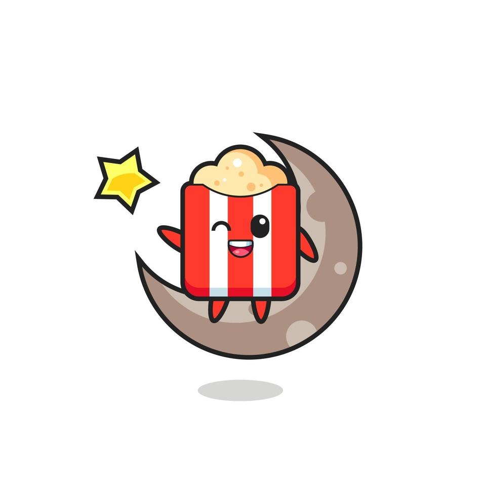 illustration of popcorn cartoon sitting on the half moon vector