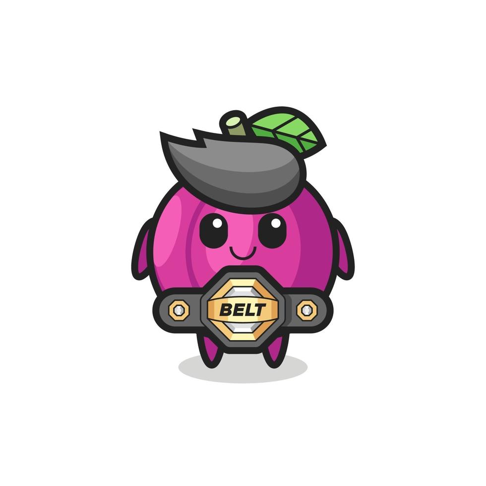 the MMA fighter plum fruit mascot with a belt vector