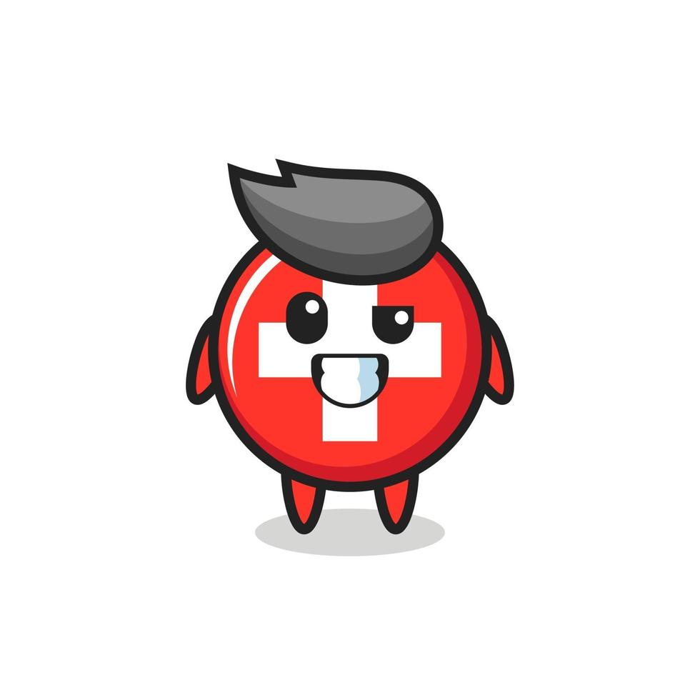 linda mascota de la insignia de la bandera de Suiza con una cara optimista vector