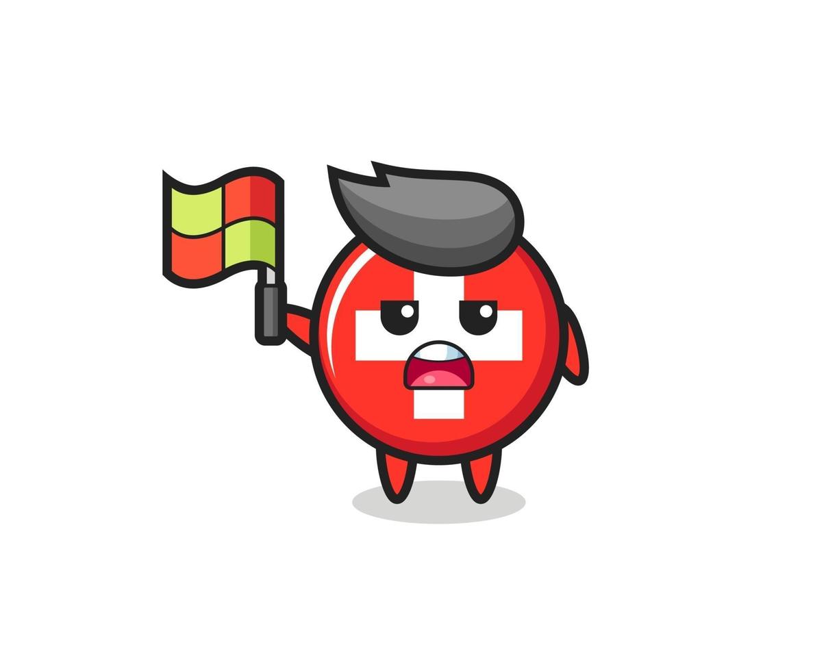 switzerland flag badge character as line judge putting the flag up vector