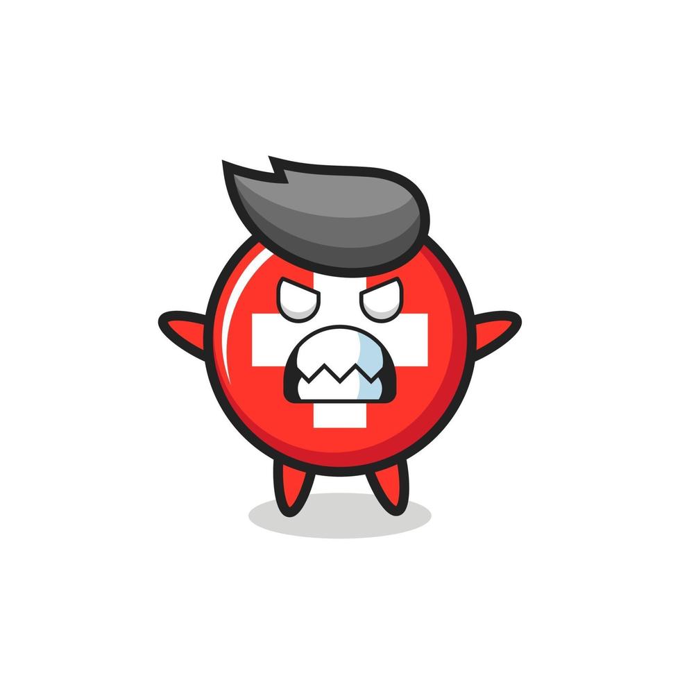expresión airada del personaje de la mascota de la insignia de la bandera de Suiza vector
