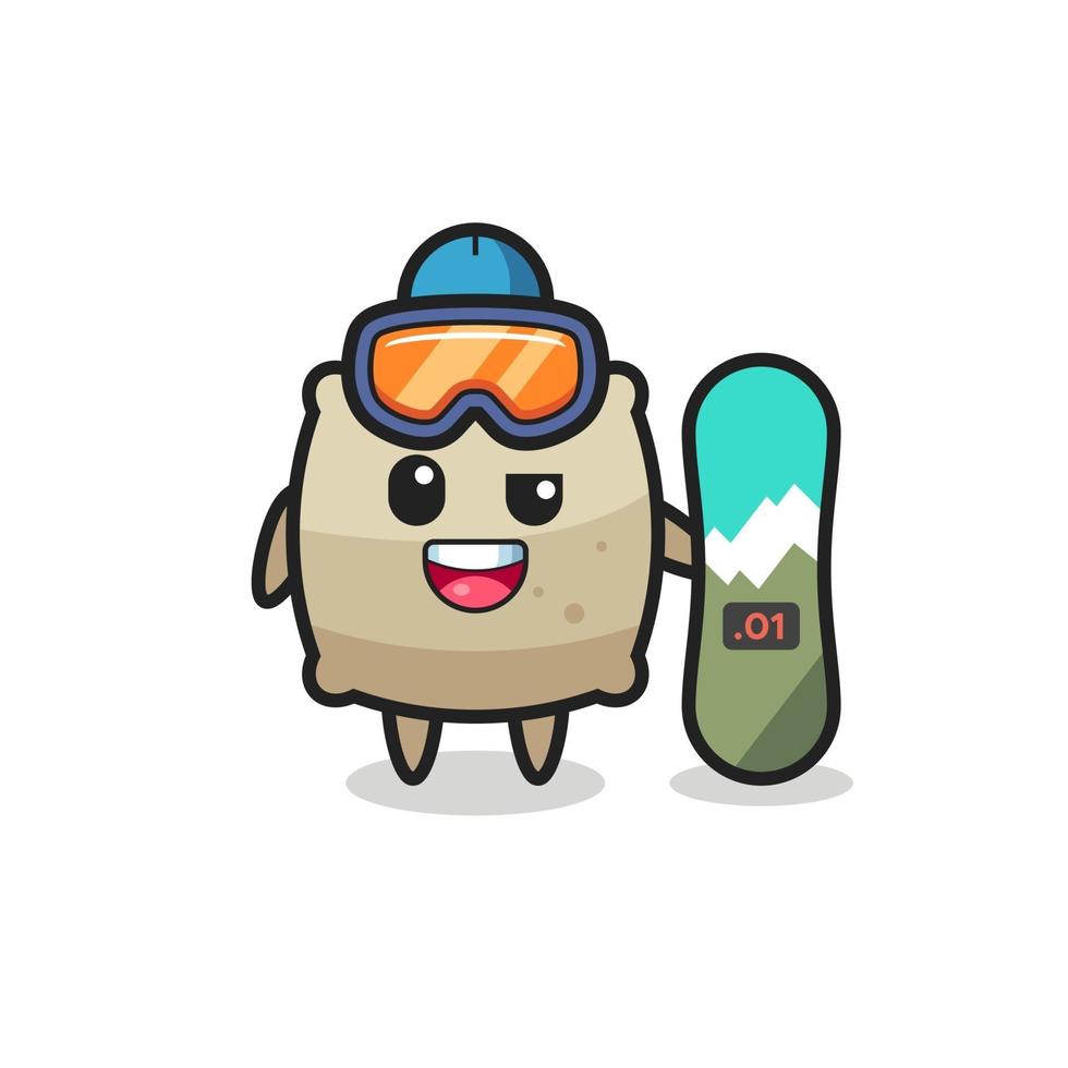 Ilustración de personaje de saco con estilo snowboard vector