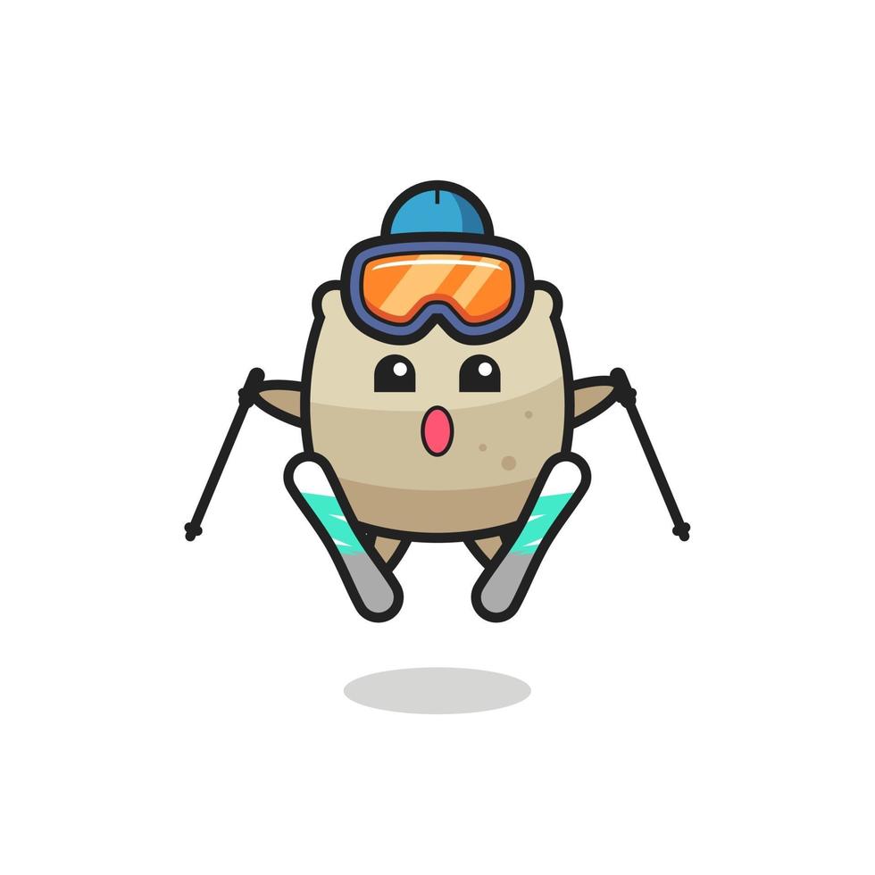 Saco personaje mascota como jugador de esquí. vector