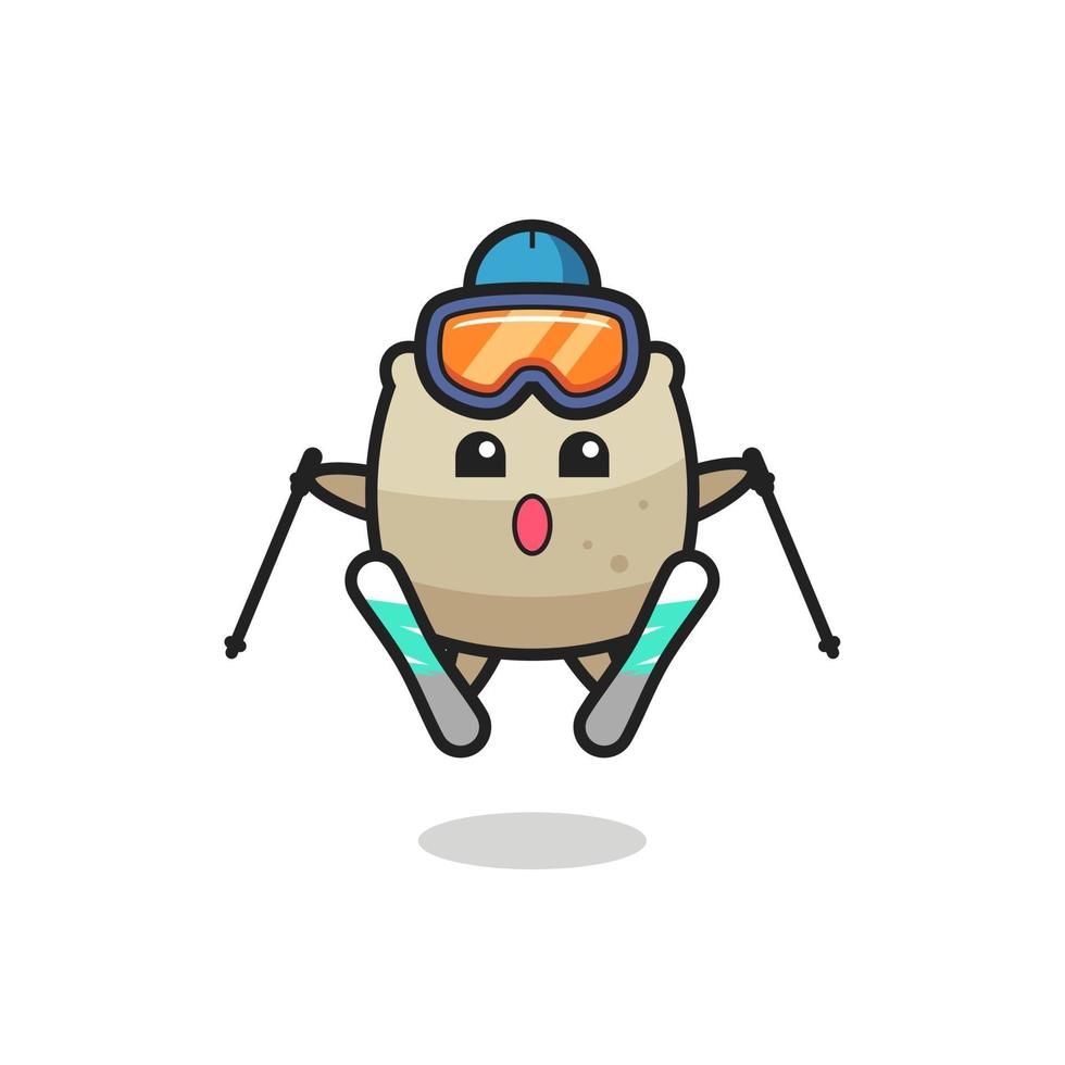 sack mascot character as a ski player vector