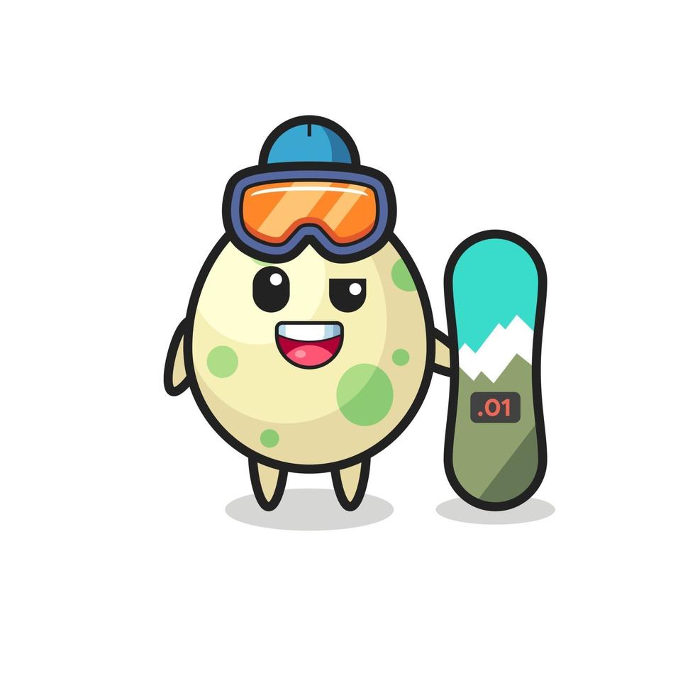 Illustration of spotted egg character with snowboarding style vector