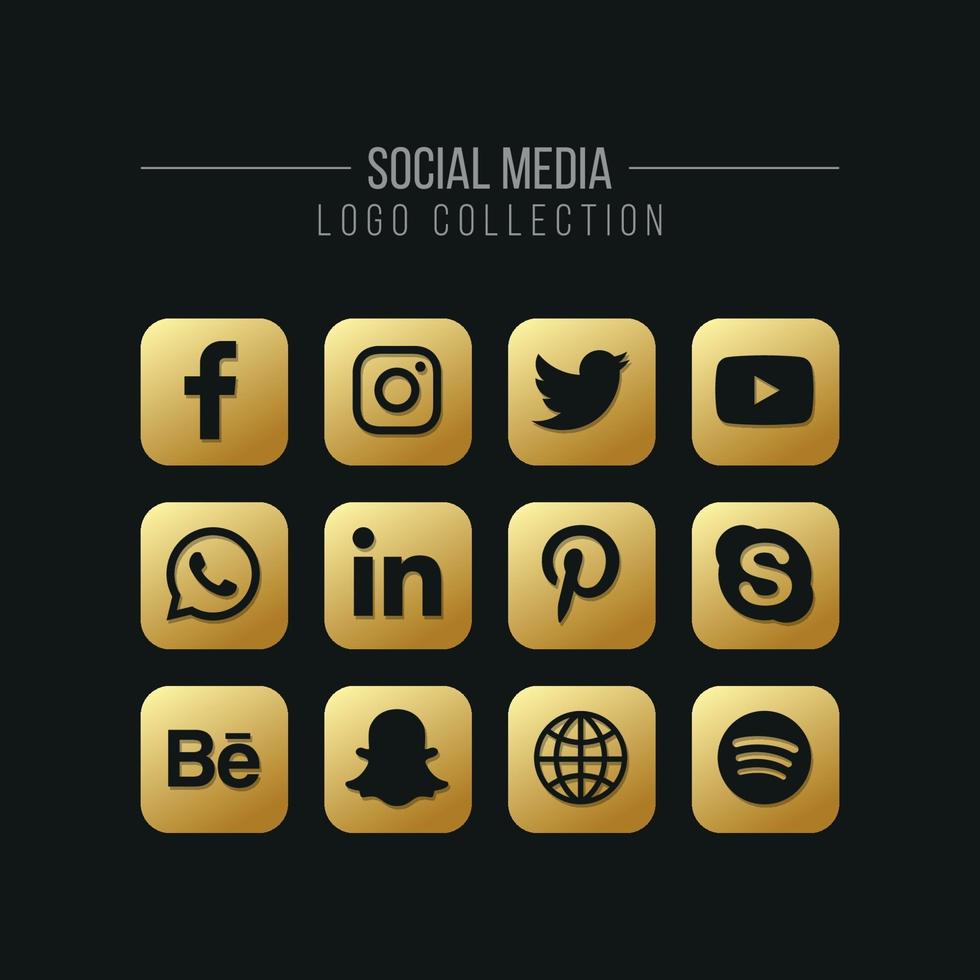 Colección de iconos de logotipo dorado de redes sociales y redes vector