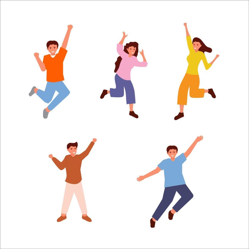 Set of people celebrating win or goal achievement vector