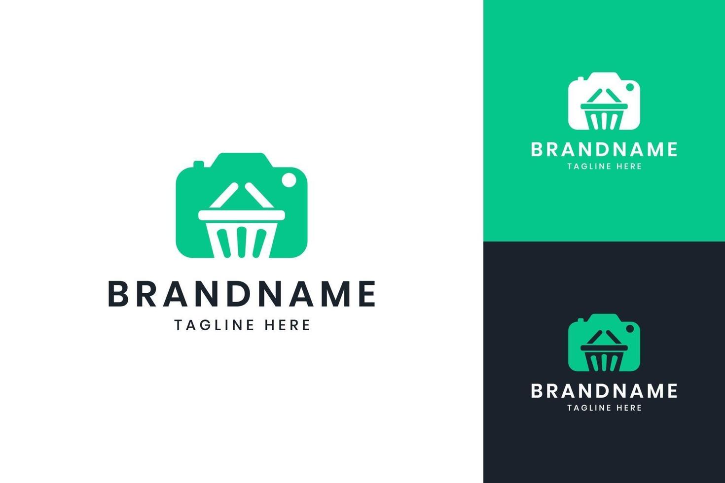 cámara de compras diseño de logotipo de espacio negativo vector