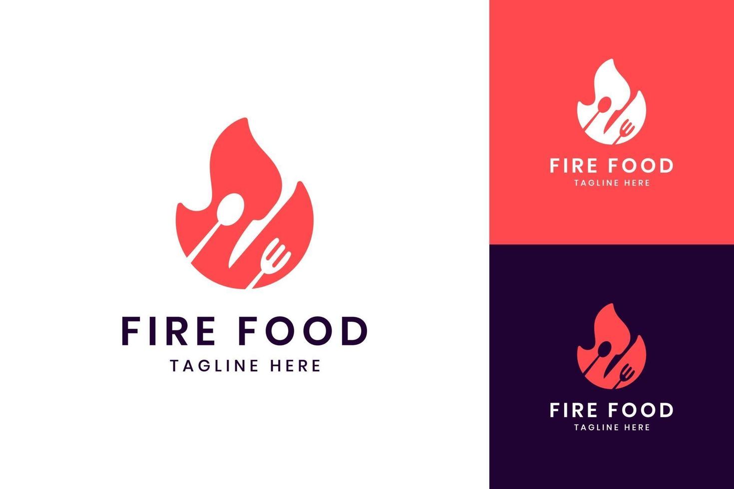fuego comida espacio negativo diseño de logotipo vector