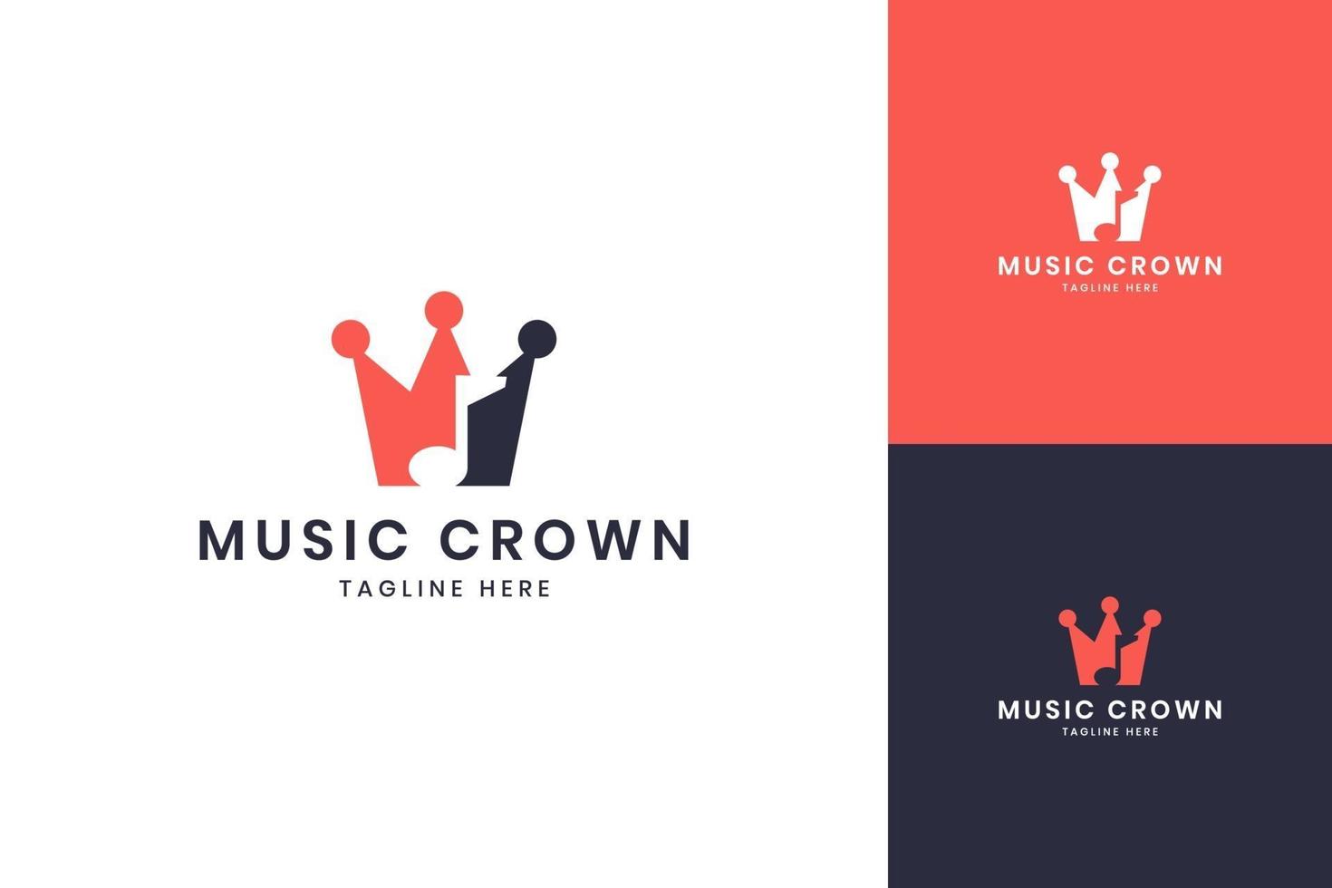 diseño de logotipo de espacio negativo de corona de música vector