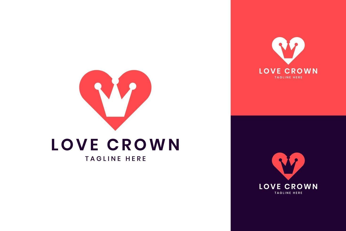 diseño de logotipo de espacio negativo de corona de amor vector